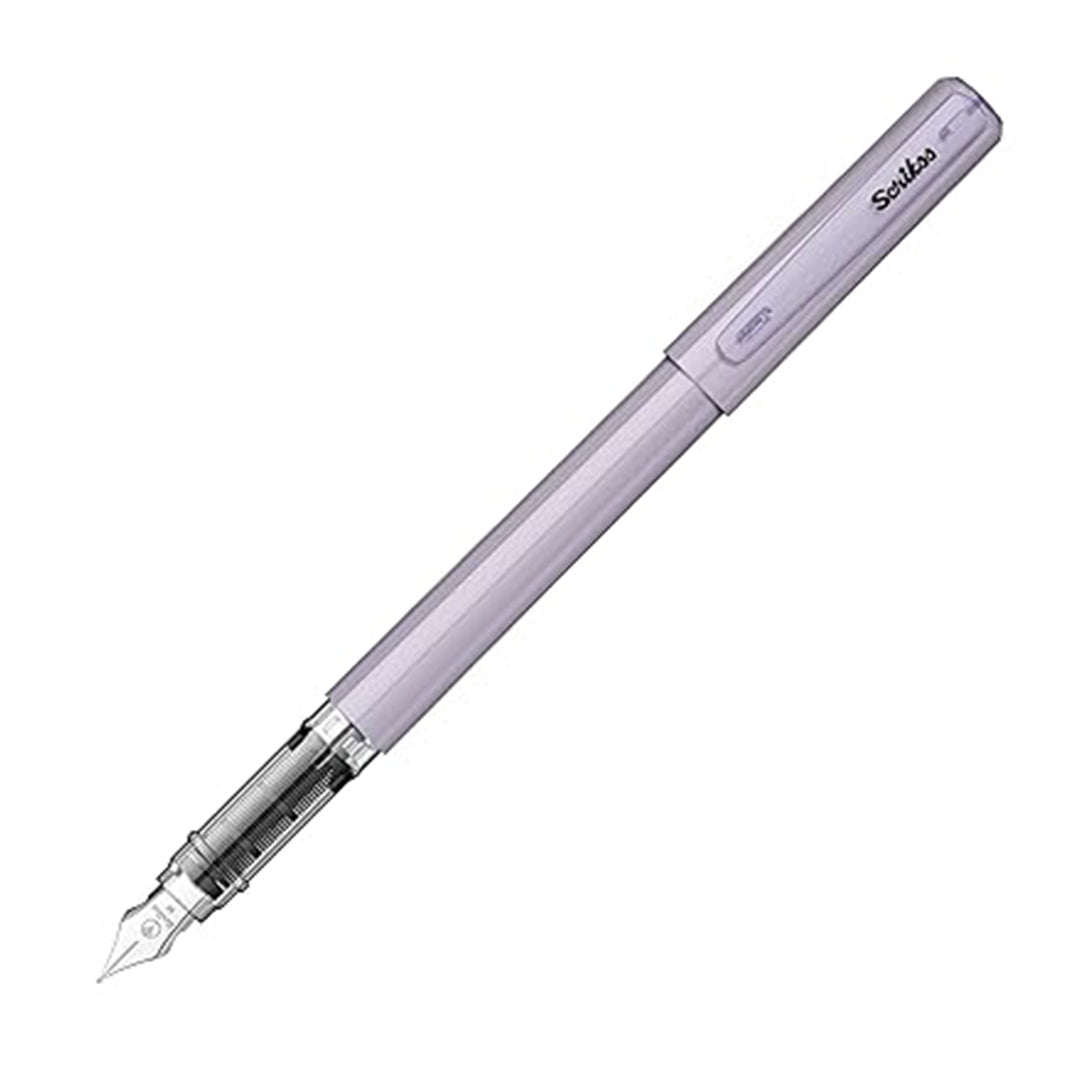 Scrikss Primeo Medium Nib Fountain Pen | 3 Cartridges Included | Stainless Steel Nib & ABS Body | Lilac | in Blister Pack Scrikss